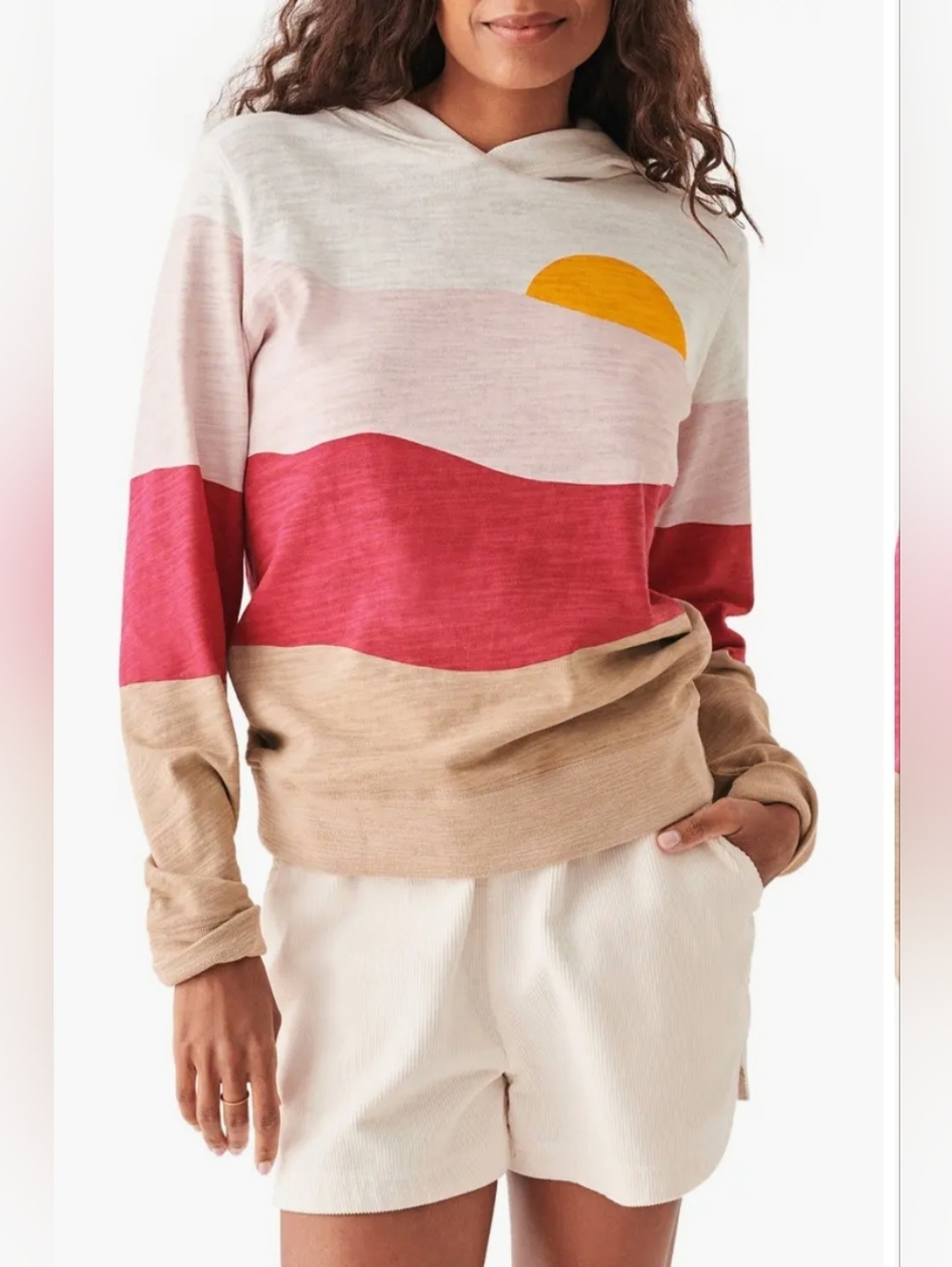 Faherty Sunset Stripe Organic Cotton Hoodie Top, Size Small